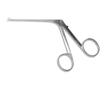 House-Wullstein Miniature Cup Forceps, 0.6 Mm X 1.0 Mm, Very Fine Oval Cup Jaws, Shaft 2 3/4" (72.0 Mm), 5 1/4" (13.3 Cm) Overall, Angled Up 35 Degrees